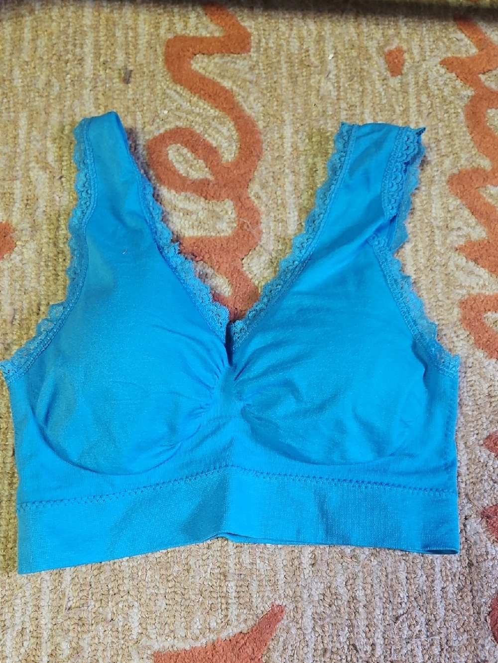 Blue Lace-Trim Wireless Bralette